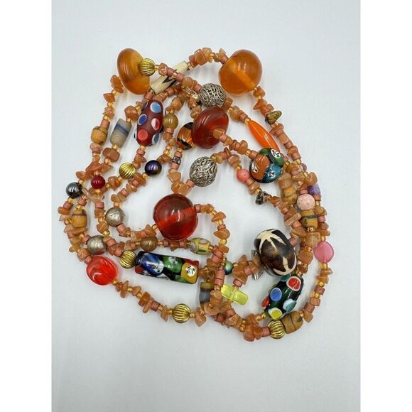 Artisan Natural Stone Amber Copal Uranium Vaseline Glass Long Beaded Necklace - Picture 3 of 13